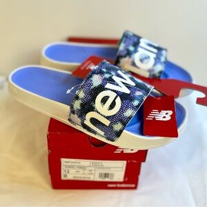 New Balance Sandals Womens 12B Vibrant Violet And Logo Slides Multicolor